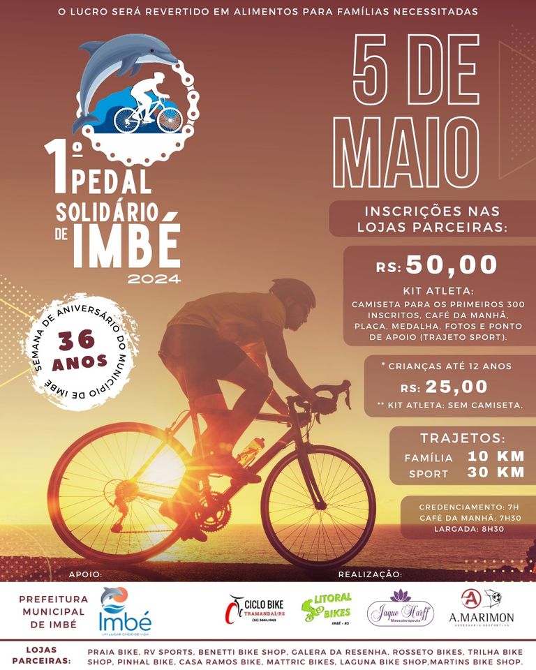 1º PEDAL SOLIDÁRIO CELEBRARÁ 36 ANOS DE IMBÉ  
