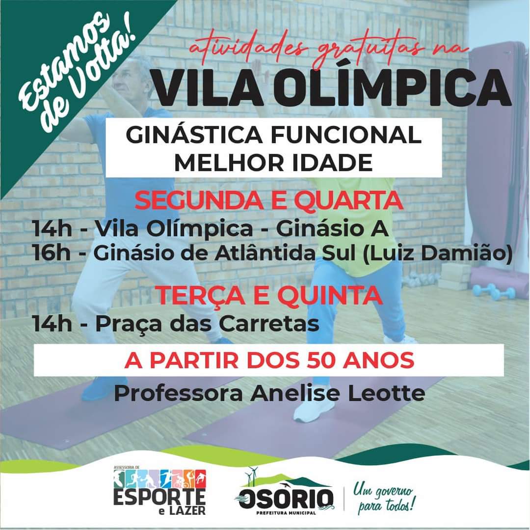 ATIVIDADES GRATUITAS NA VILA OLÍMPICA EM OSÓRIO