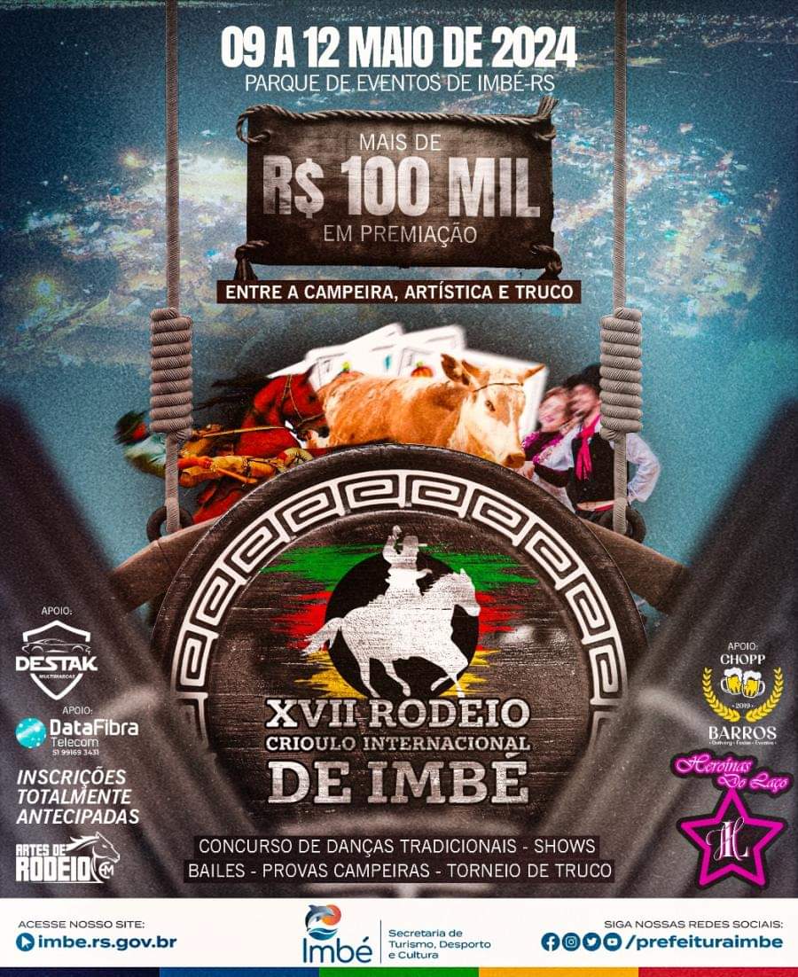 XVII RODEIO CRIOULO INTERNACIONAL DE IMBÉ SERÁ DE 09 A 12 DE MAIO