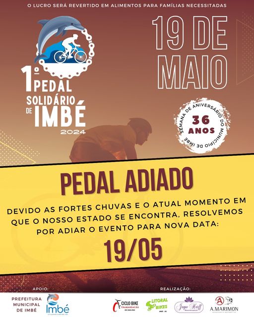 1º PEDAL SOLIDÁRIO DE IMBÉ É TRANSFERIDO