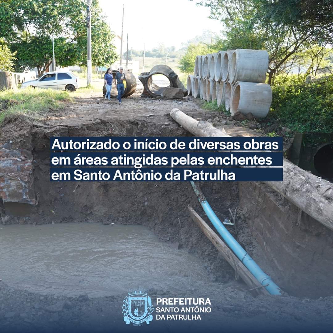 Autorizado o início de diversas obras em áreas atingidas pelas enchentes em Santo Antônio da Patrulha