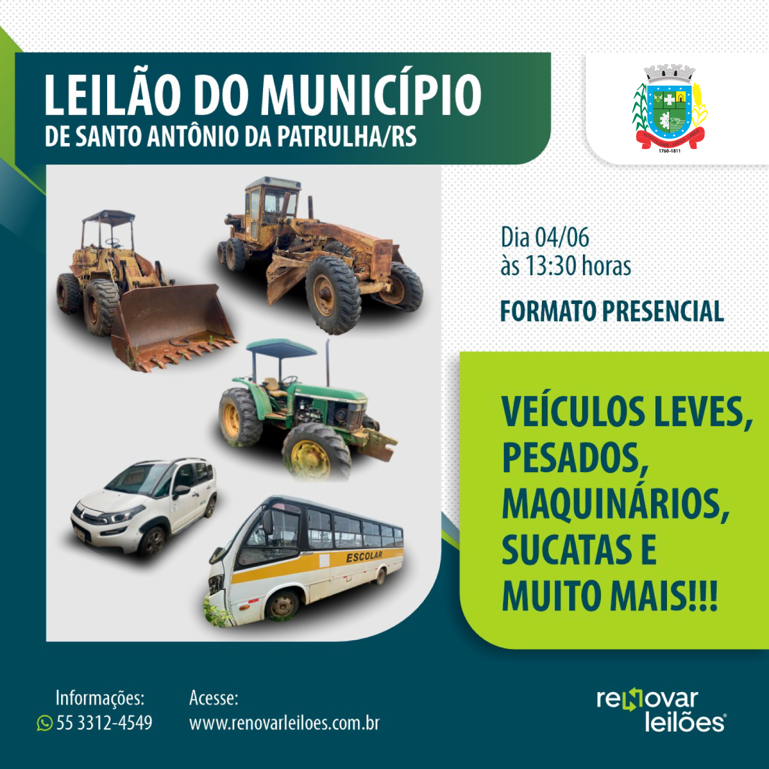 Prefeitura de Santo Antônio da Patrulha realiza Leilão Público no dia 4 de Junho