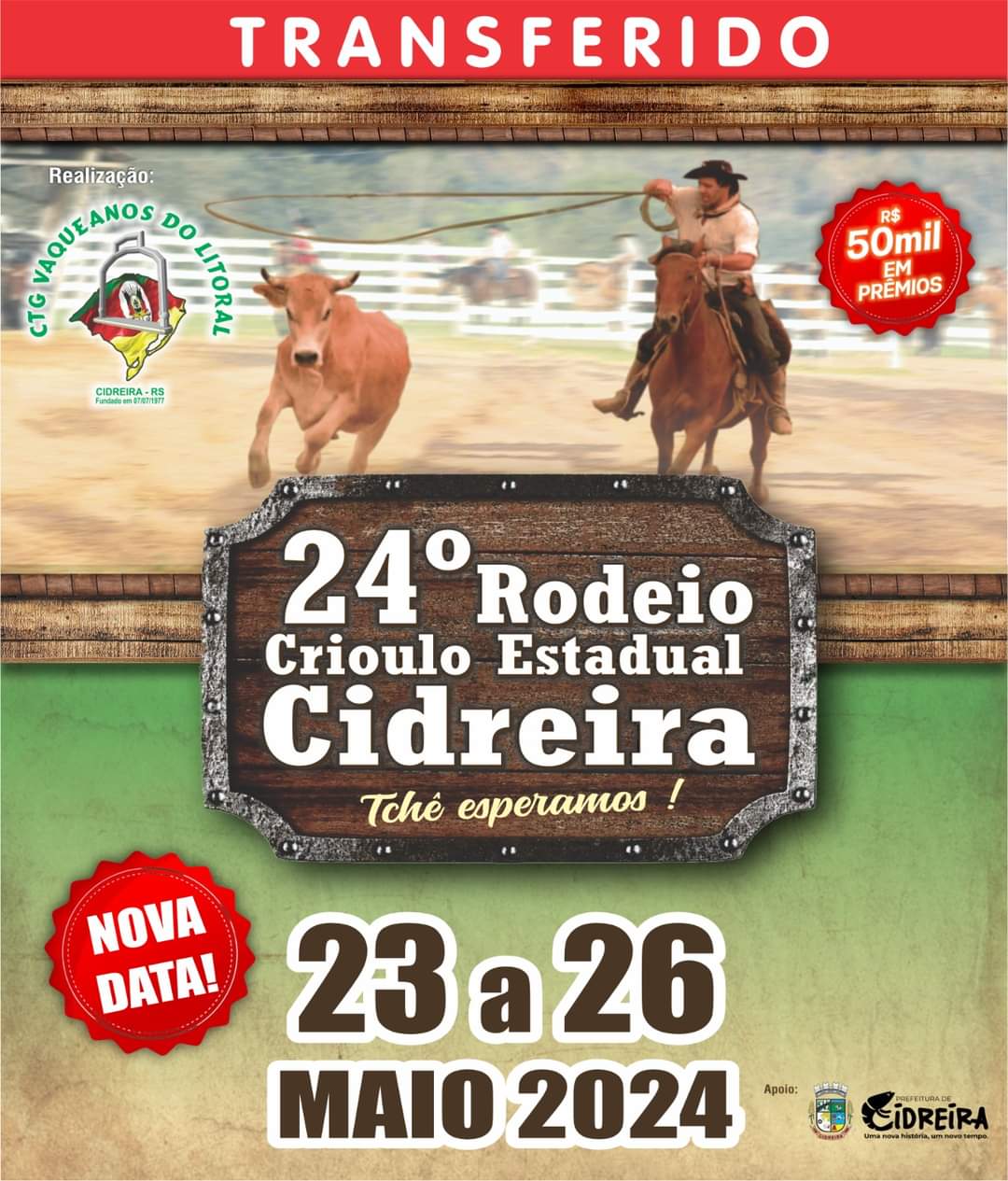 Adiado o 24º Rodeio Crioulo Estadual de Cidreira 