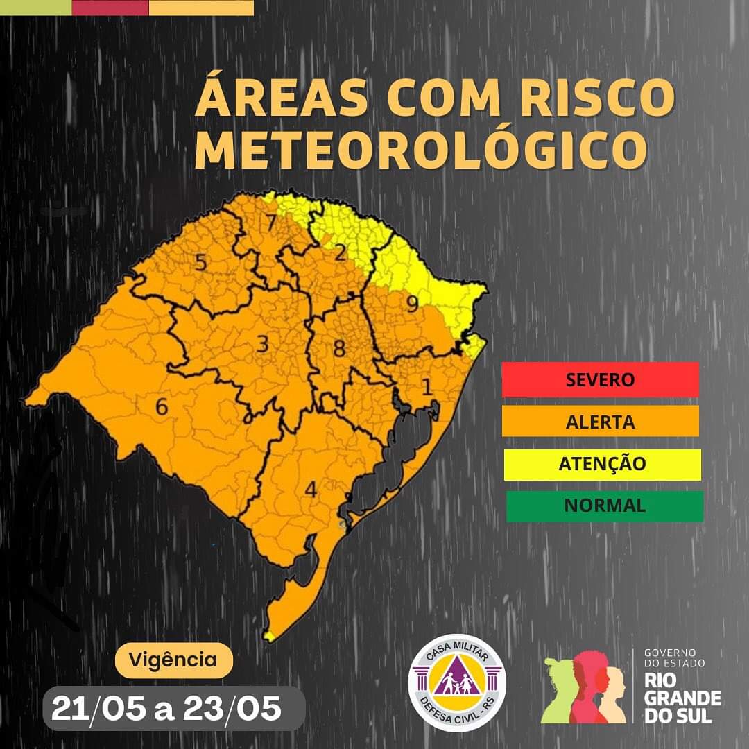 DEFESA CIVIL ALERTA: ÁREAS COM RISCO METEOROLÓGICOS E HIDROLÓGICO