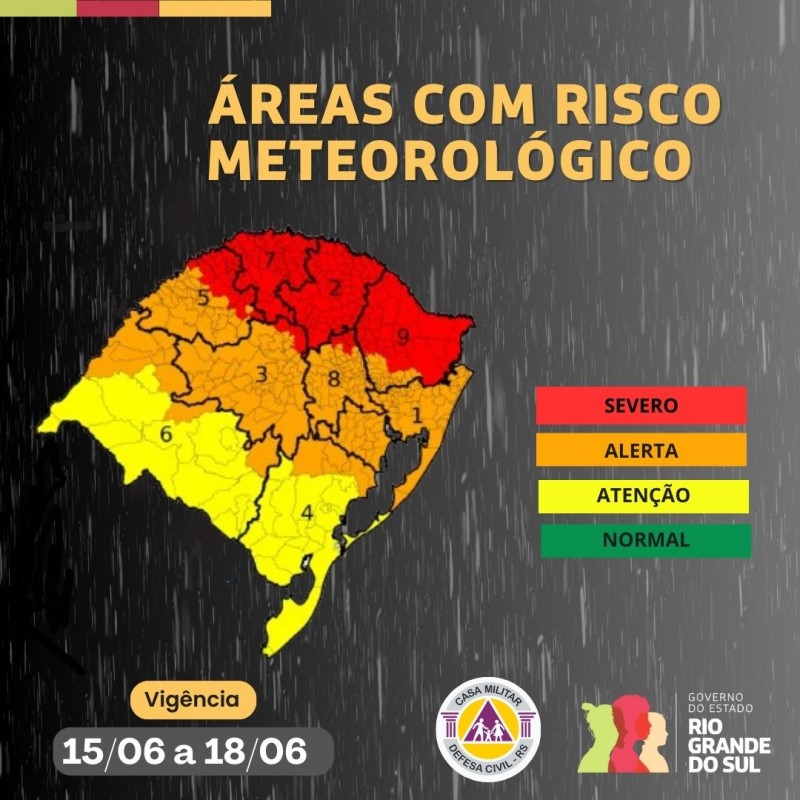 Defesa Civil alerta para riscos meteorológicos no RS