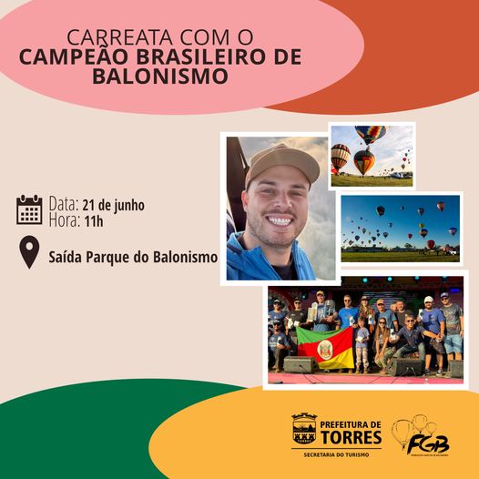 Nesta sexta, será realizada em Torres, carreata para homenagear o piloto torrense João Vitor Justo, Campeão Brasileiro de Balonismo