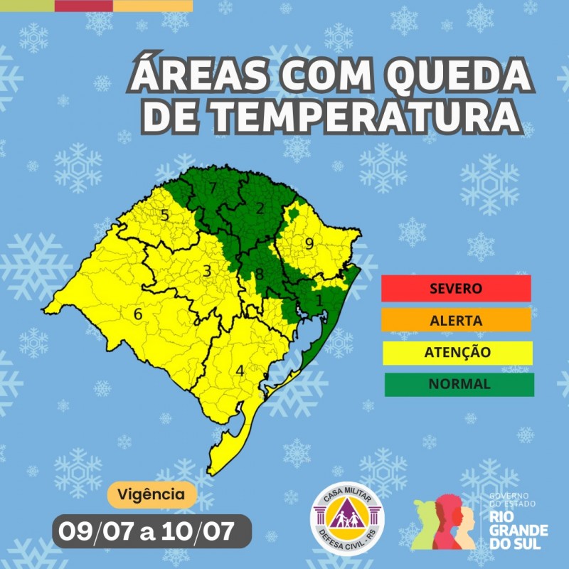 Atualização das baixas temperaturas no RS