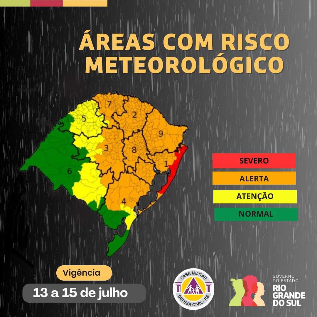 Chuvas pontualmente fortes e persistentes sobre parte do RS