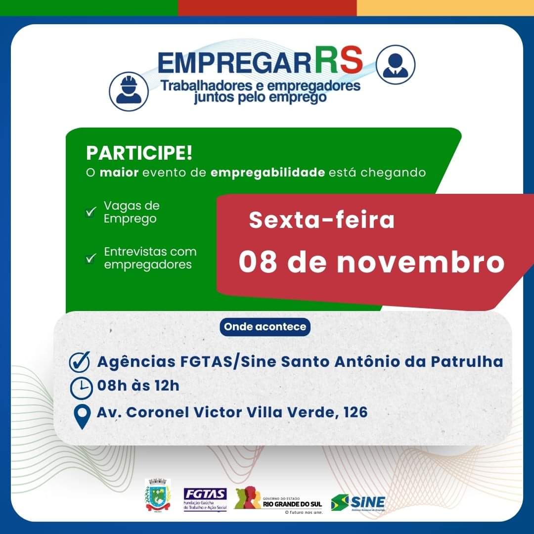 Santo Antônio da Patrulha promove 2º Feirão de Empregos com oportunidades em diversas áreas