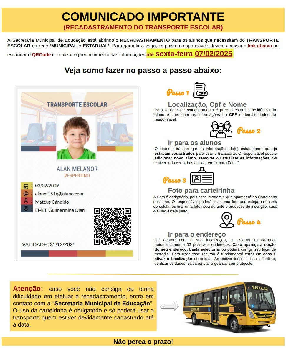 Estudantes de Osório que utilizam o transporte escolar devem fazer o seu recadastramento