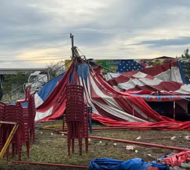 Circo desaba durante temporal e deixa 20 feridos em Osório