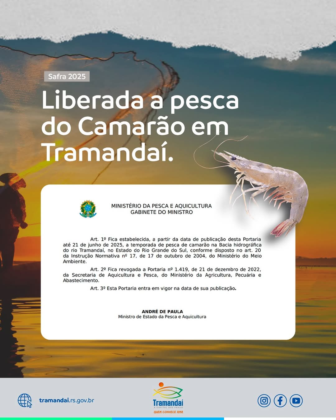 Governo Federal libera pesca do camarão no Rio Tramandaí