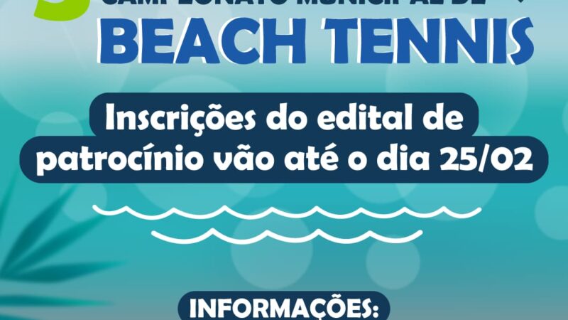 Aberto o edital de patrocínio para o 3º Campeonato Municipal de Beach Tennis em Santo Antônio da Patrulha