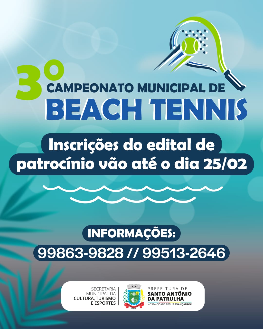 Aberto o edital de patrocínio para o 3º Campeonato Municipal de Beach Tennis em Santo Antônio da Patrulha