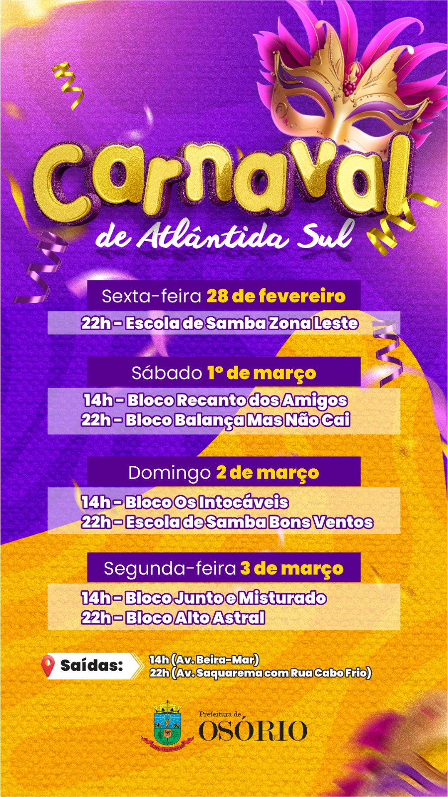 Carnaval em Atlântida Sul inicia na noite desta sexta e vai até segunda-feira