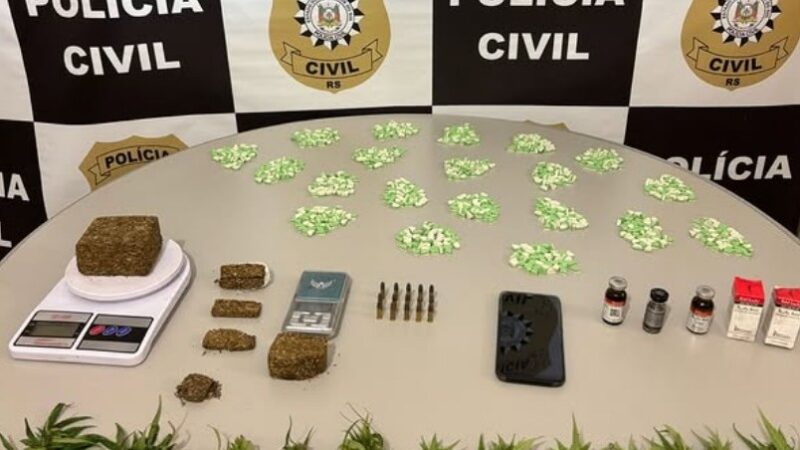 POLÍCIA CIVIL PRENDE HOMEM EM FLAGRANTE COM MAIS DE MIL COMPRIMIDOS DE ECSTASY E PLANTAS DE MACONHA EM ARROIO DO SAL