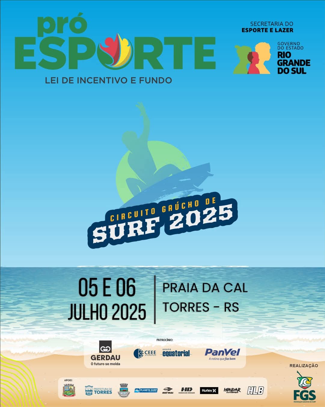 Circuito Gaúcho de Surf 2025 começa em Torres com oficinas, competições e ações sociais