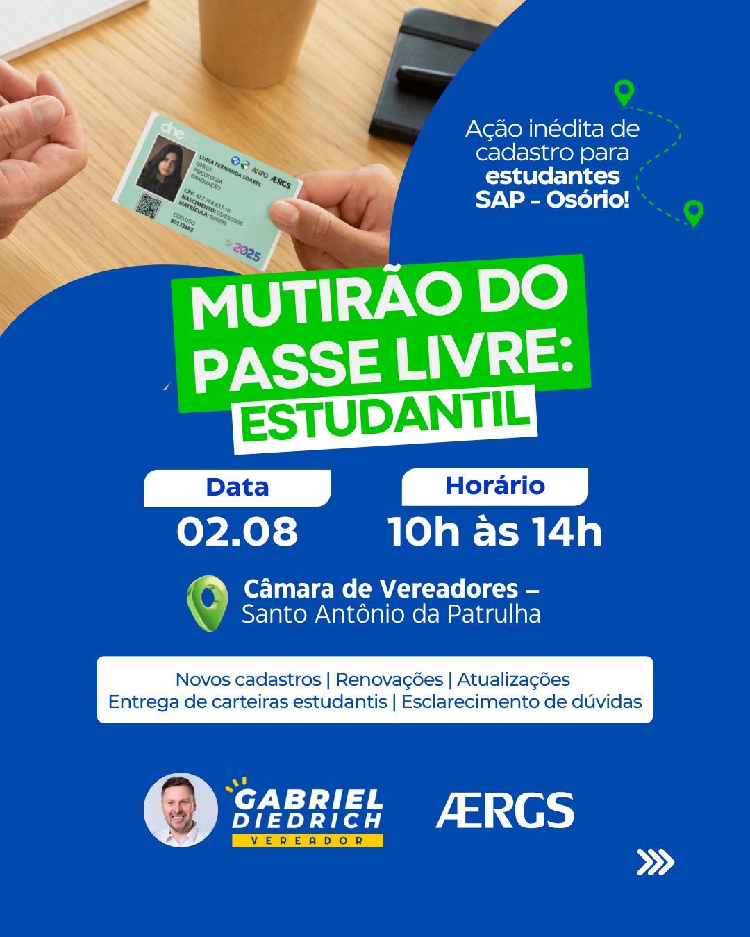 Mutirão do Passe Livre Estudantil acontece neste sábado na Câmara de Vereadores de Santo Antônio da Patrulha