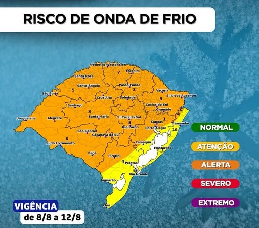 Frio intenso atinge o RS com geadas, mínimas negativas e chance de neve na Serra