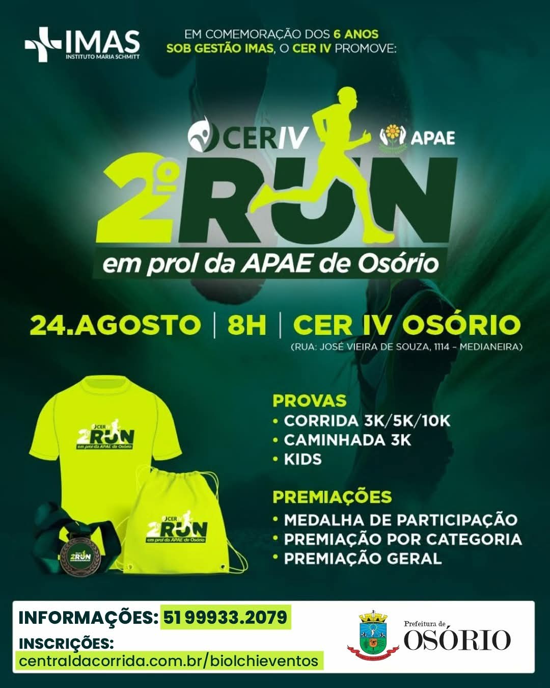 Inscrições abertas para o 2º CER RUN que ocorre no próximo dia 24 em Osório