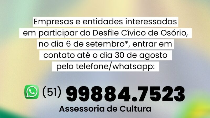 Desfile Cívico da Semana da Pátria ocorre no próximo dia 6 em Osório