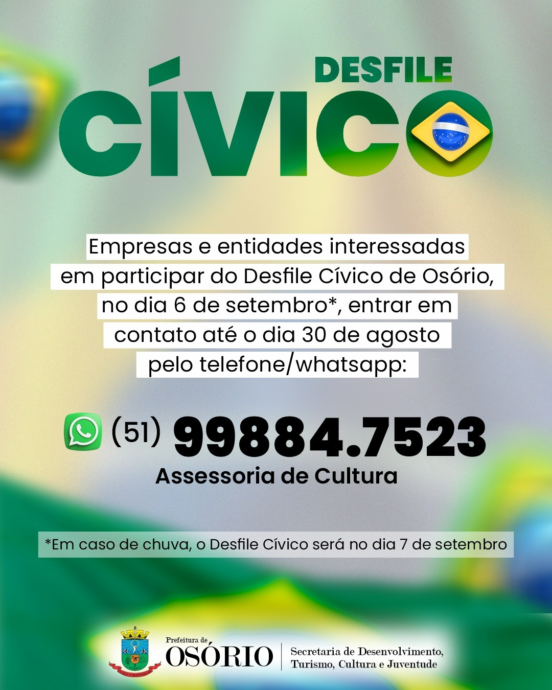 Desfile Cívico da Semana da Pátria ocorre no próximo dia 6 em Osório