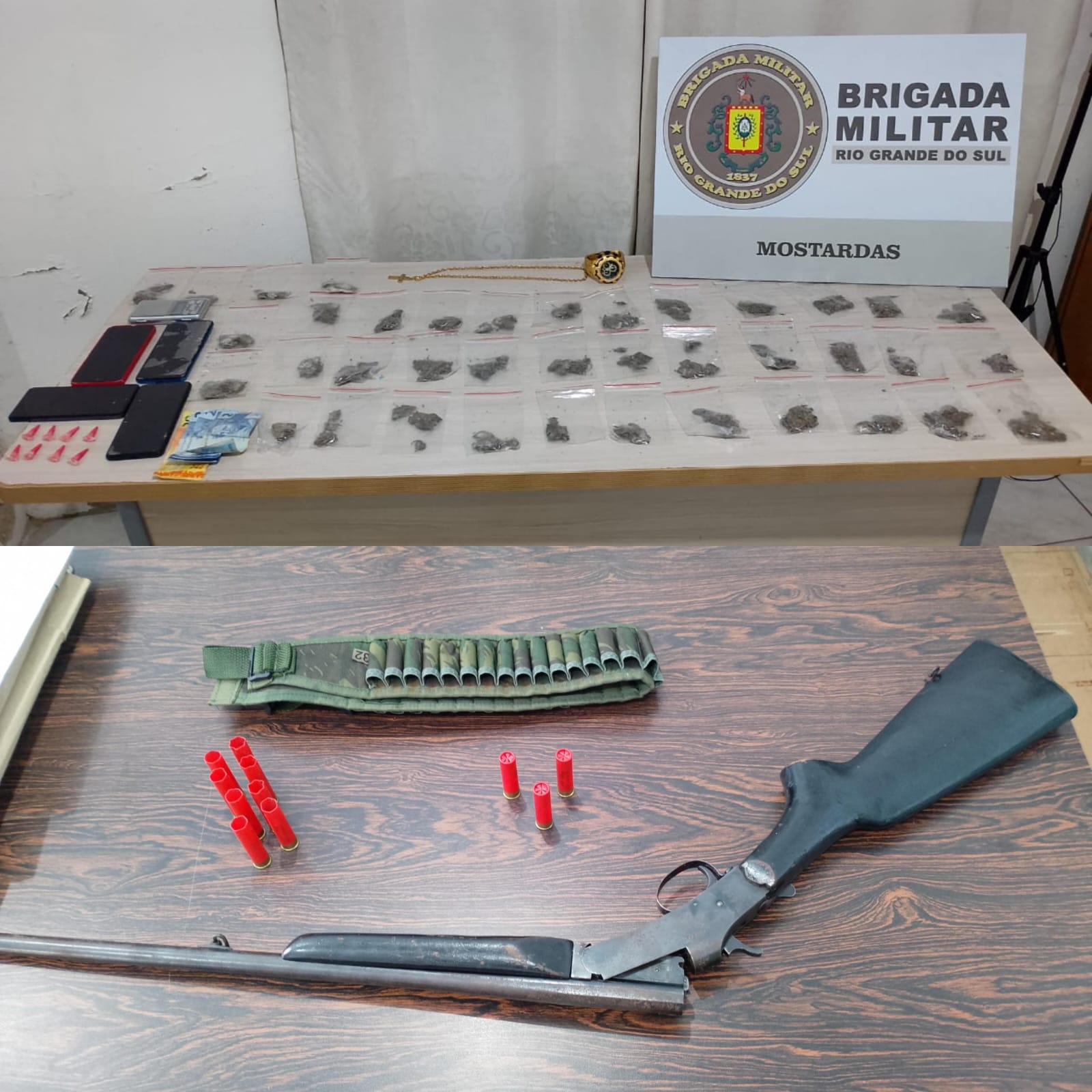 BM prende casal por tráfico em Mostardas e, junto à Polícia Civil, apreende arma em Tavares