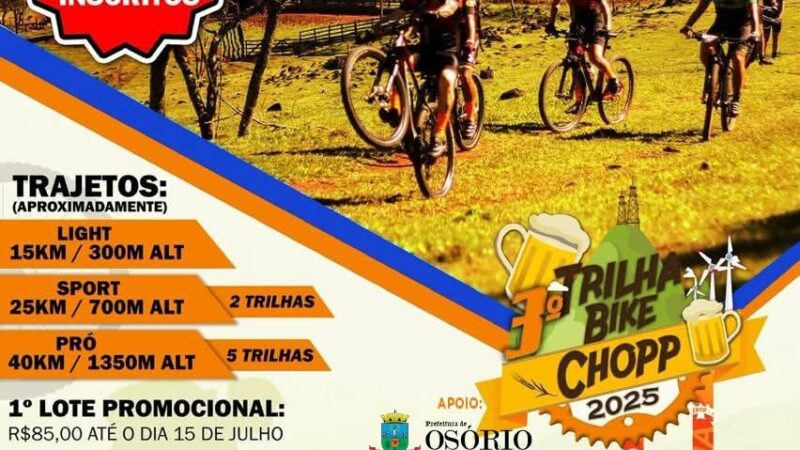 3º TRILHA BIKE CHOPP PROMETE AVENTURA E DIVERSÃO EM OSÓRIO
