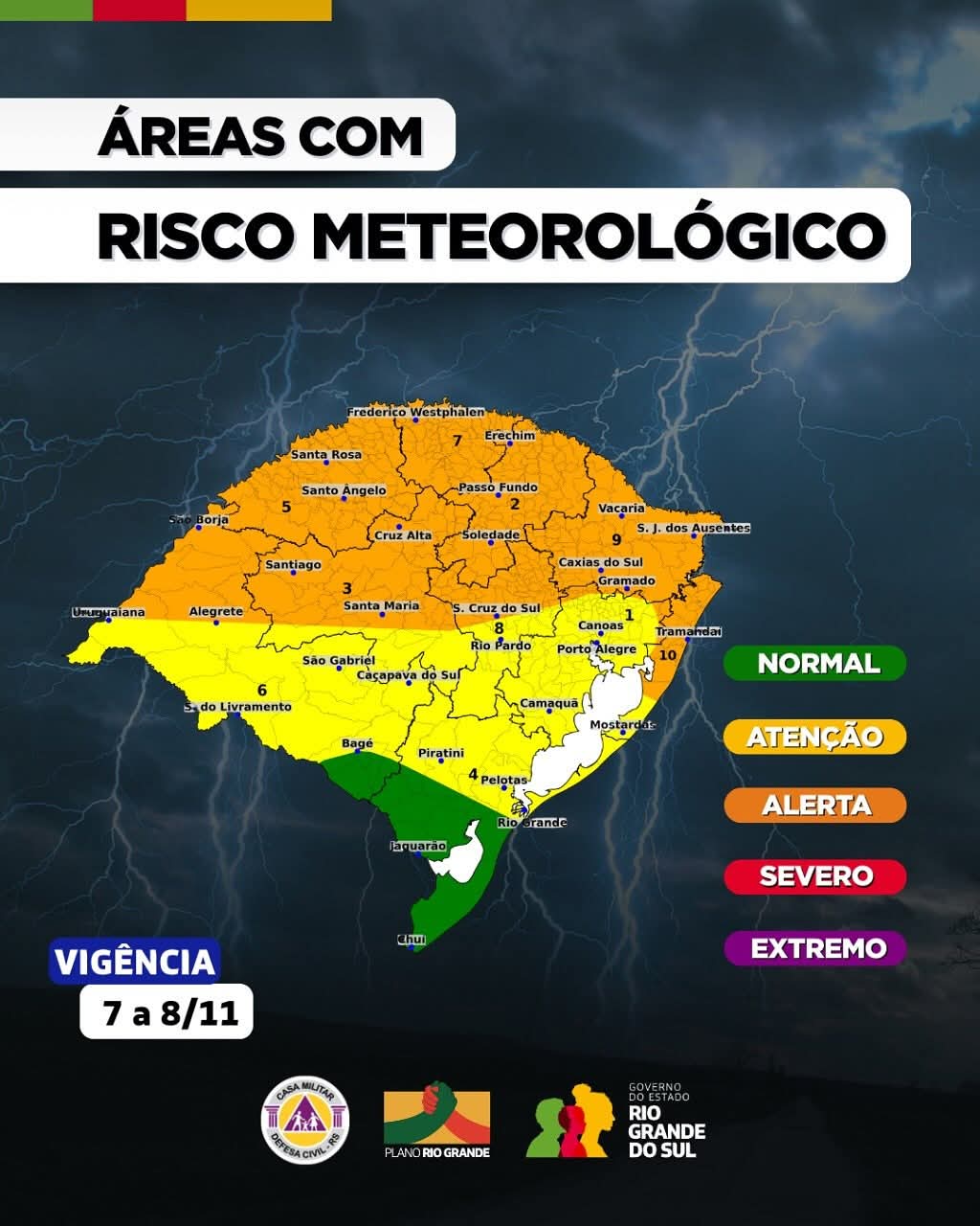 Defesa Civil emite alertas meteorológico e hidrológico para o Rio Grande do Sul