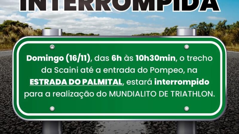 ESTRADA DO PALMITAL TERÁ BLOQUEIO TEMPORÁRIO PARA O MUNDIALITO DE TRIATHLON NESTE DOMINGO