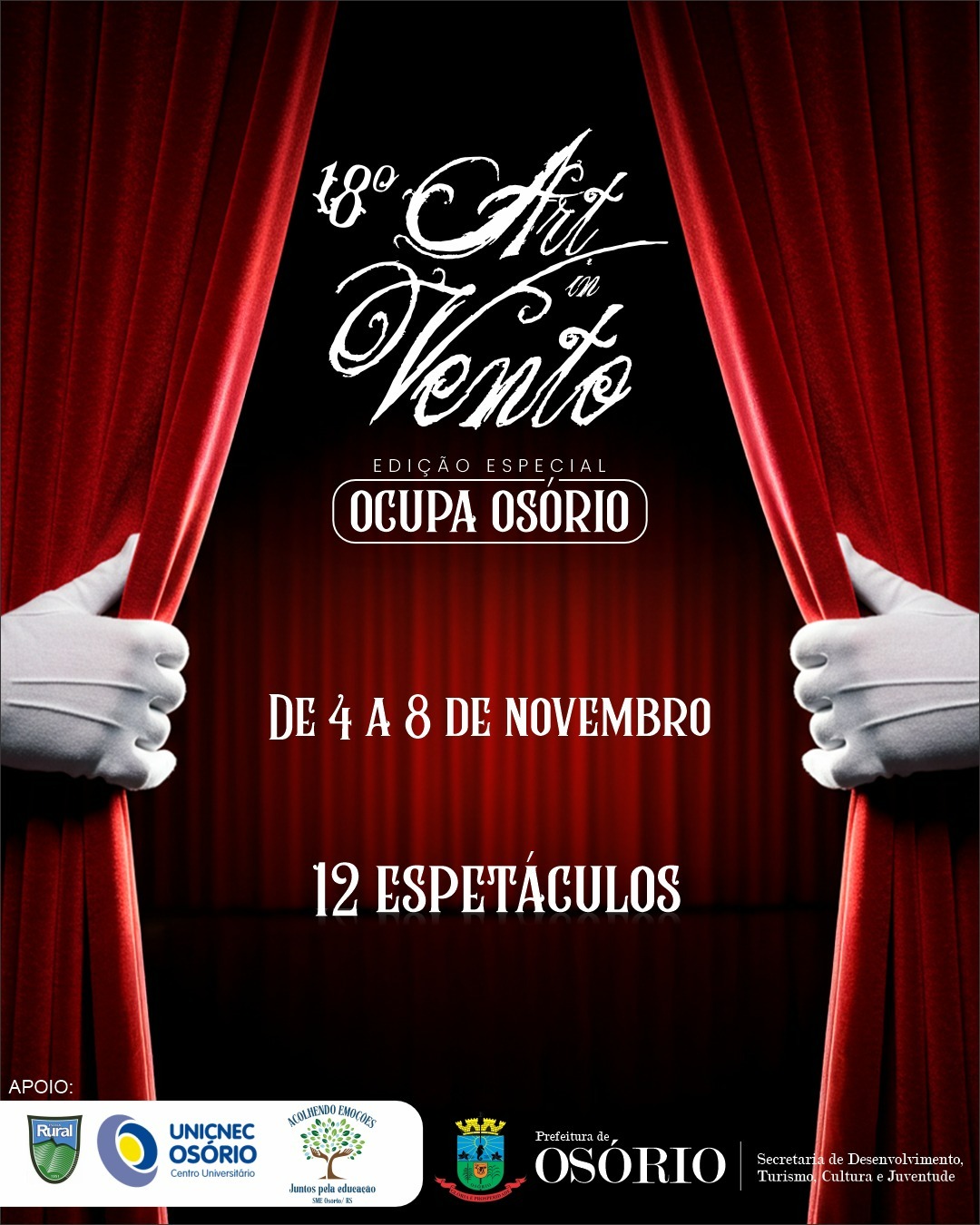 Festival de Teatro Art In Vento edição especial Ocupa Osório inicia na terça-feira