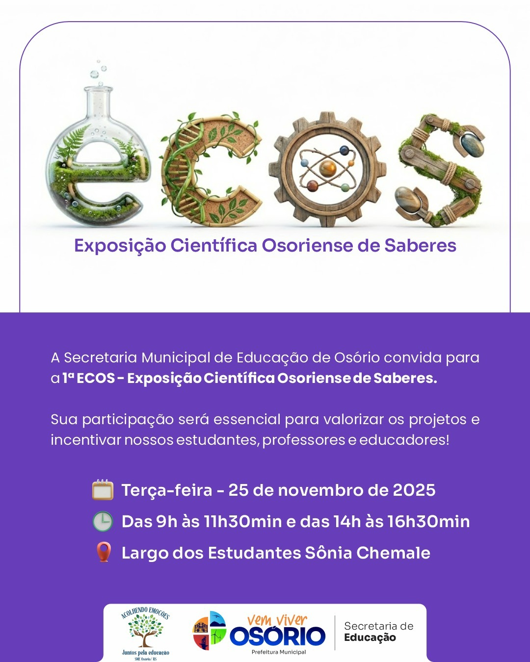 1ª Ecos: Exposição Científica Osoriense de Saberes será realizada na próxima terça-feira