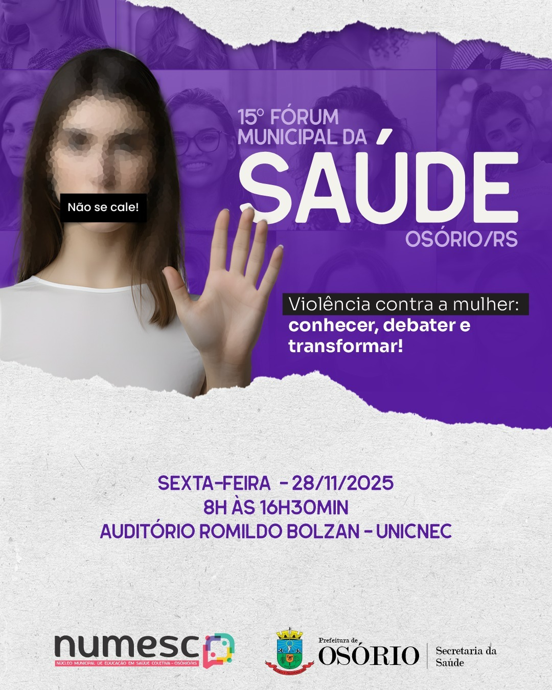 15º Fórum Municipal da Saúde de Osório será realizado na sexta-feira e reforça o debate sobre violência contra a mulher