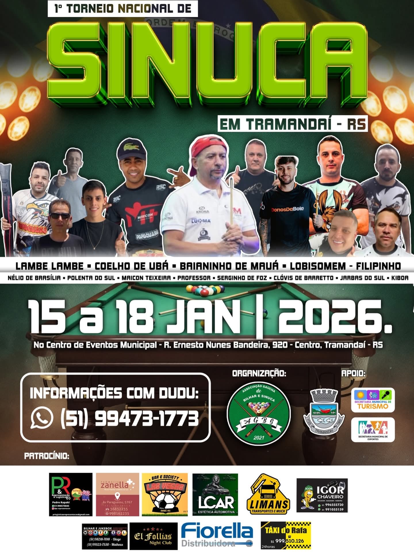 Tramandaí sedia o 1º Torneio Nacional de Sinuca