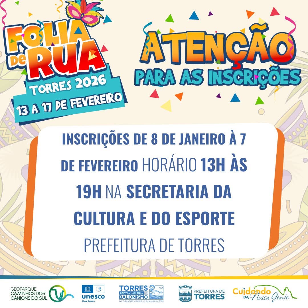 Abertas as inscrições para o Folia de Rua Torres 2026