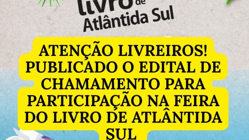 PREFEITURA DE OSÓRIO ABRE O CREDENCIAMENTO PARA LIVREIROS DA 13ª FEIRA DO LIVRO DE ATLÂNTIDA SUL