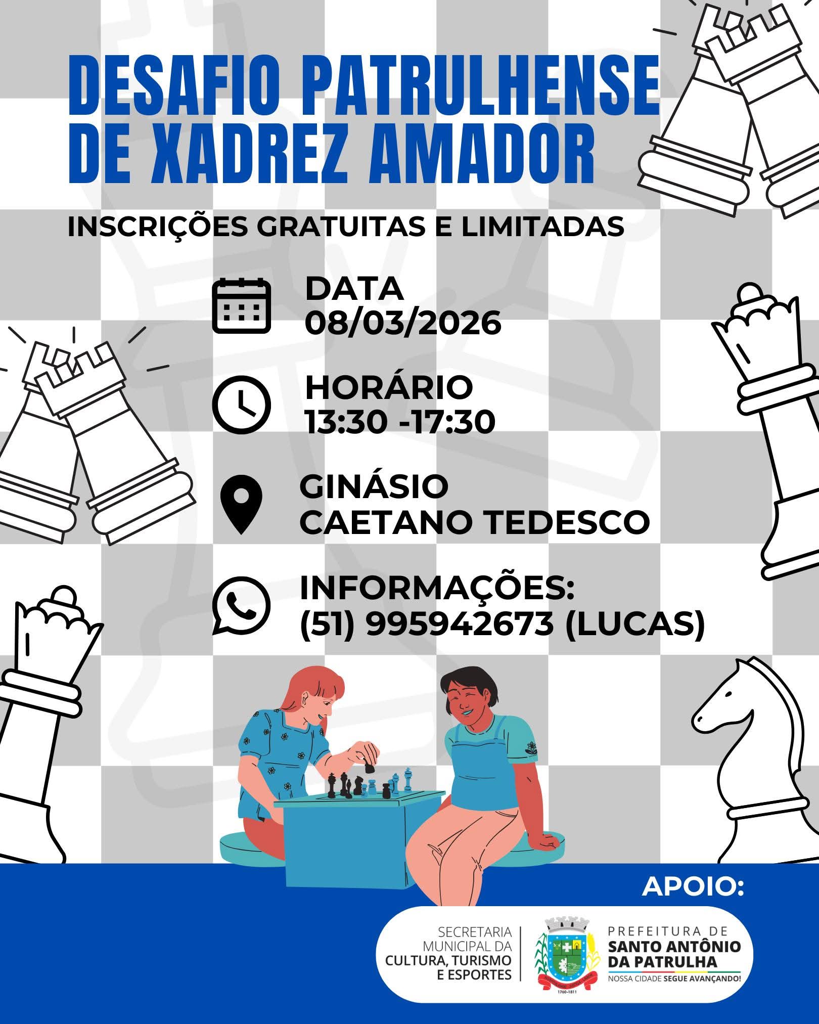Vem aí o Desafio Patrulhense de Xadrez Amador
