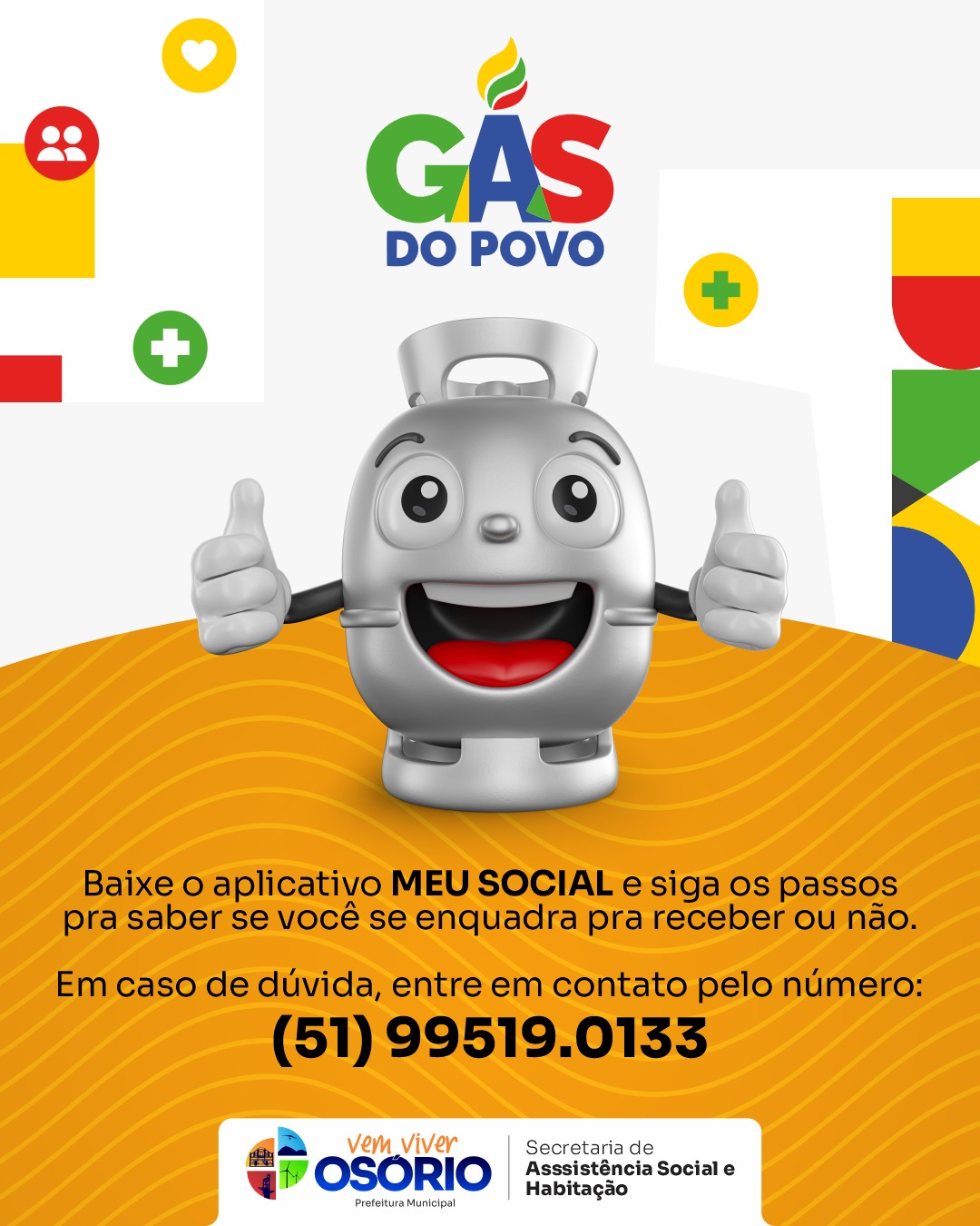 Osório: Secretaria Municipal de Assistência Social e Habitação orienta população sobre acesso ao programa Gás do Povo