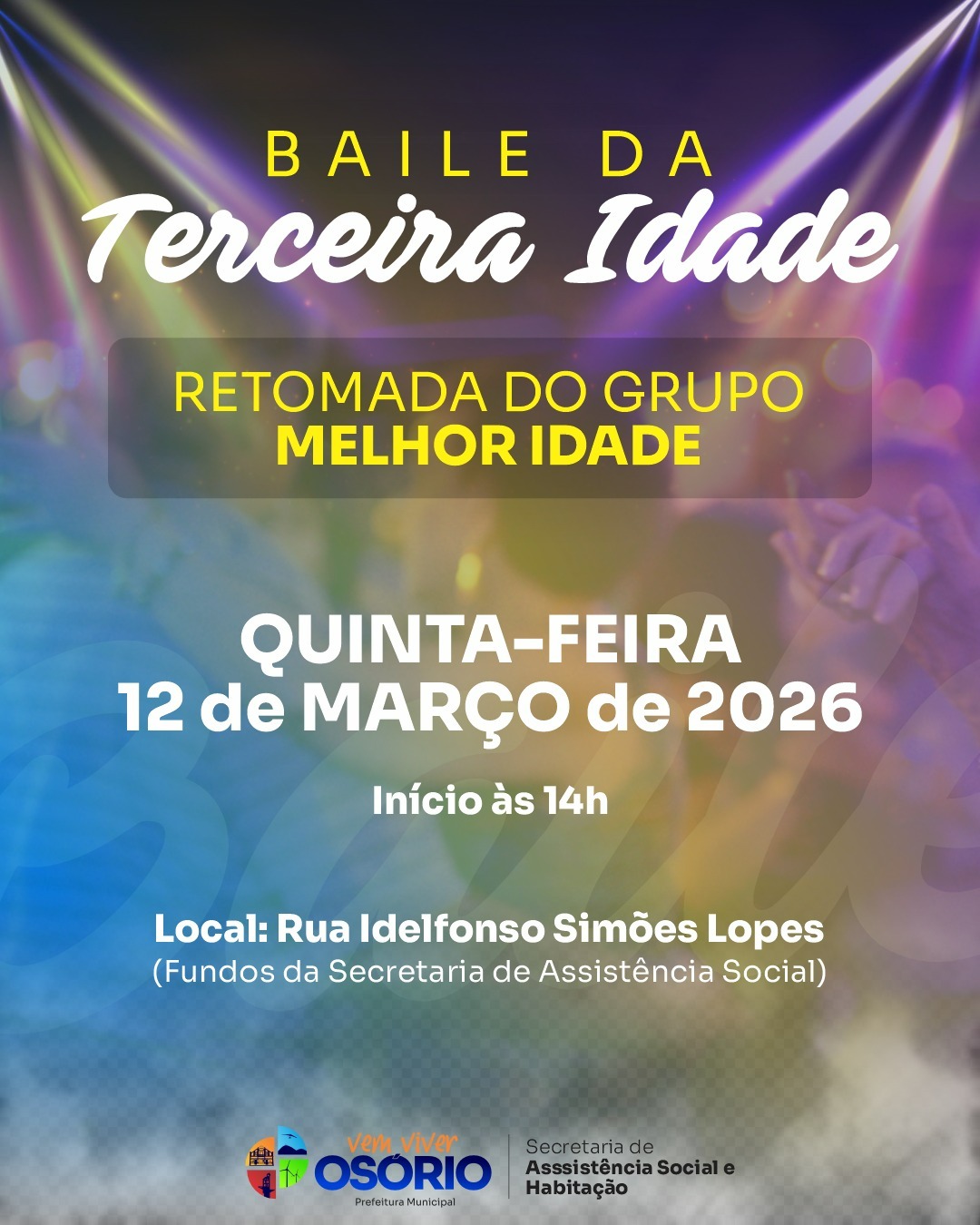 Secretaria de Assistência Social retoma na próxima semana o Baile da Terceira Idade em Osório