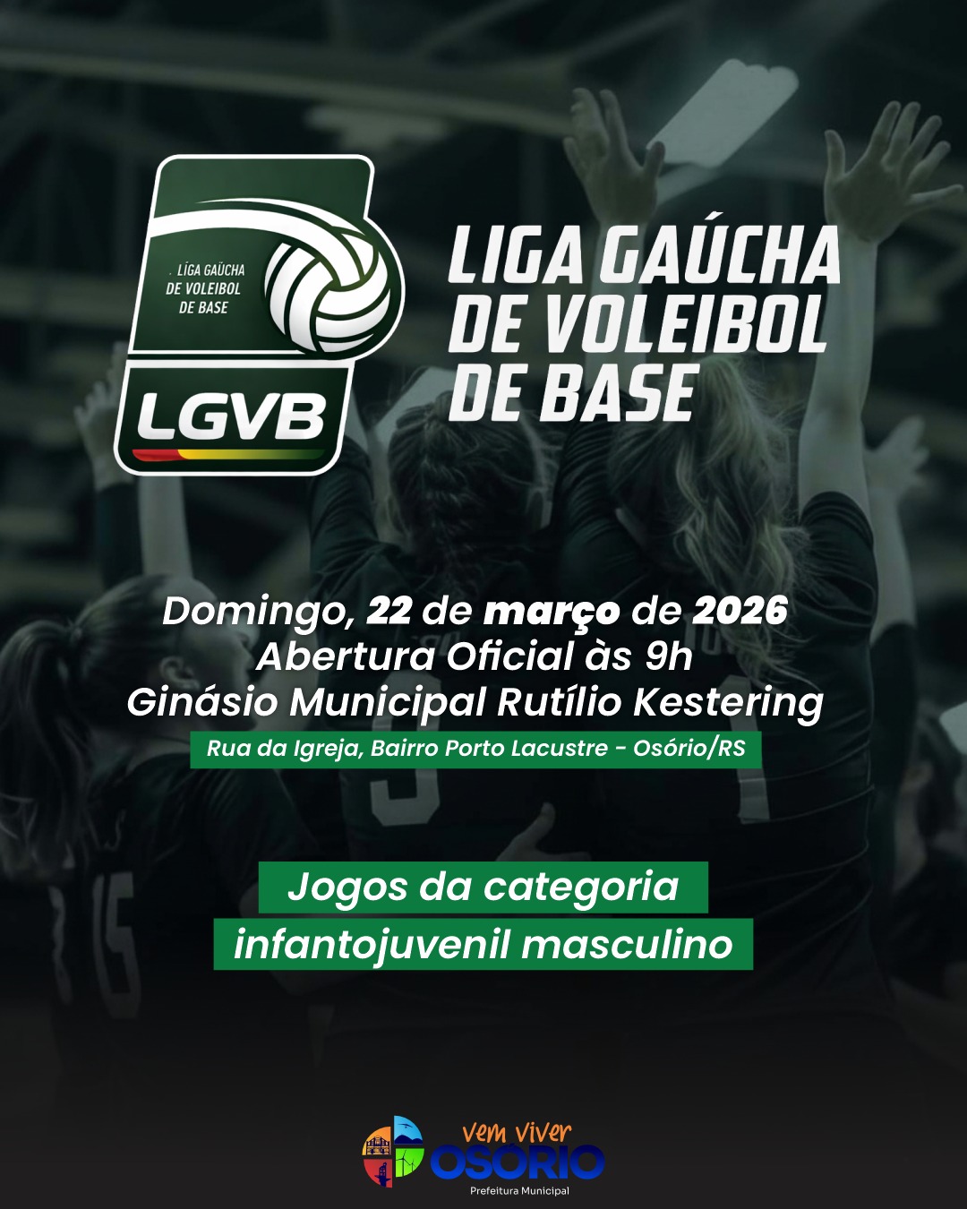 Osório vai sediar a abertura da Liga Gaúcha de Voleibol de Base