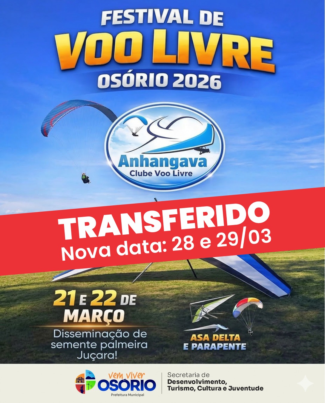 FESTIVAL DE VOO LIVRE DE OSÓRIO É TRANSFERIDO DEVIDO ÀS CONDIÇÕES CLIMÁTICAS