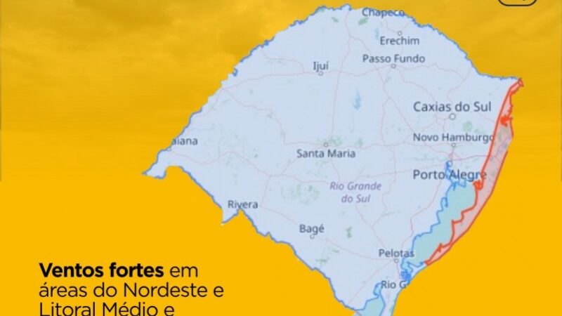Rajadas de vento fortes devem atingir áreas do Nordeste e dos litorais Médio e Norte do Rio Grande do Sul nesta quarta-feira