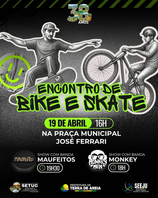 Terra de Areia celebra 38 anos com Encontro de Bike e Skate na Praça Municipal