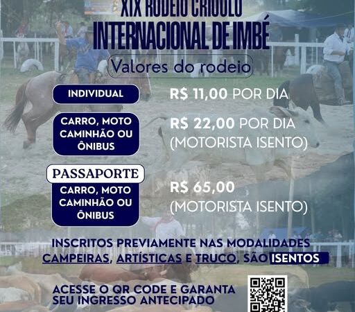 PREFEITURA DIVULGA VALORES DE ENTRADA PARA O XIX RODEIO CRIOULO INTERNACIONAL DE IMBÉ