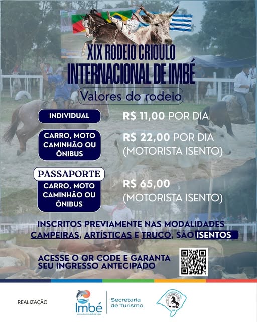 PREFEITURA DIVULGA VALORES DE ENTRADA PARA O XIX RODEIO CRIOULO INTERNACIONAL DE IMBÉ
