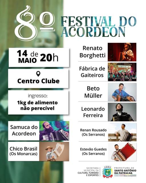 Santo Antônio da Patrulha recebe grandes nomes da música gaúcha no 8º Festival do Acordeon