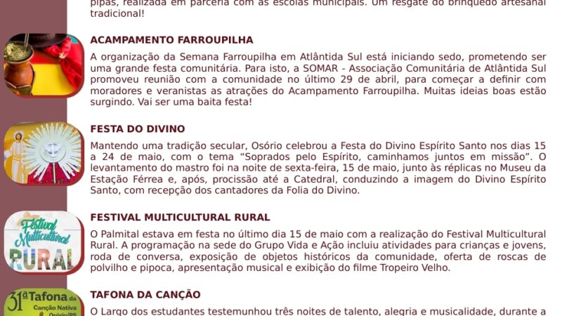 Destaques Culturais: Osório celebra tradições e prepara 40ª Feira do Livro