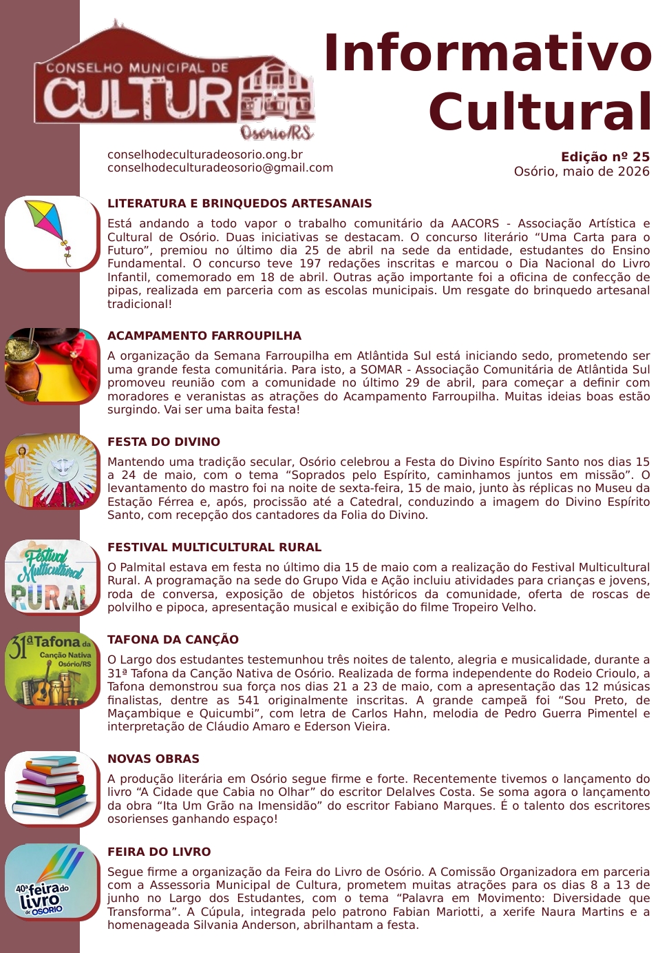 Destaques Culturais: Osório celebra tradições e prepara 40ª Feira do Livro
