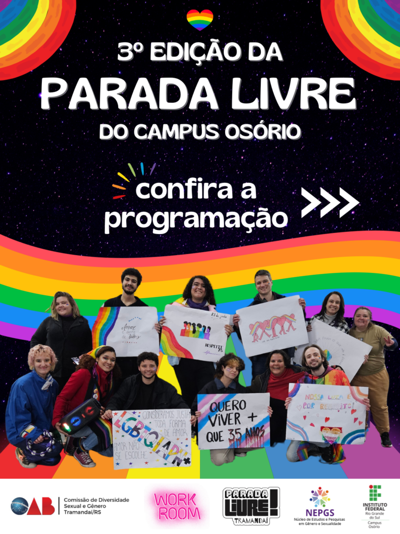 Com atividades abertas ao público, 3ª Parada Livre do Campus Osório celebra o respeito à diversidade 