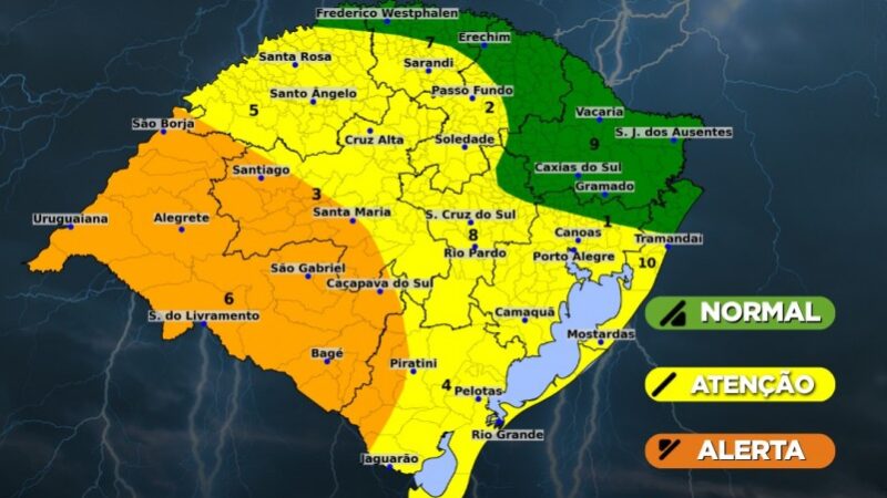 Rio Grande do Sul terá período de chuvas intensas e temporais a partir de quinta-feira 